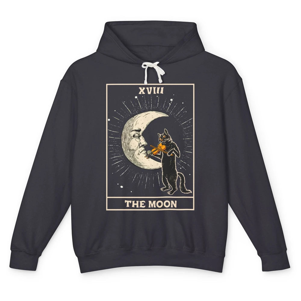 Retro Halloween Cat Guitarist The Moon Tarot Card Witchcraft Unisex Lightweight Hoodie
