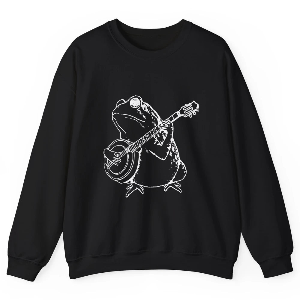 Retro Frog Playing Banjo Musician Banjo Player Music Vintage Unisex Crewneck Sweatshirt