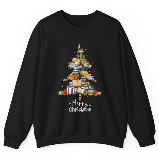Merry Christmas Tree Reading Books Librarian Xmas Lighting Unisex Crewneck Sweatshirt