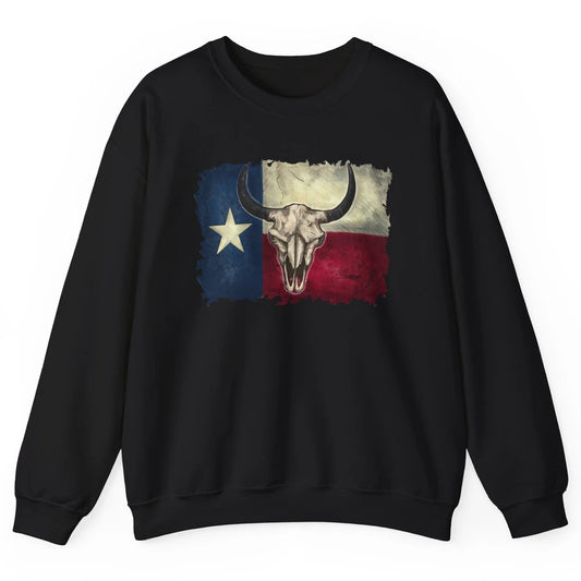 Retro Bull Skull Texas Map Western Country Cowboy Cowgirl Unisex Crewneck Sweatshirt