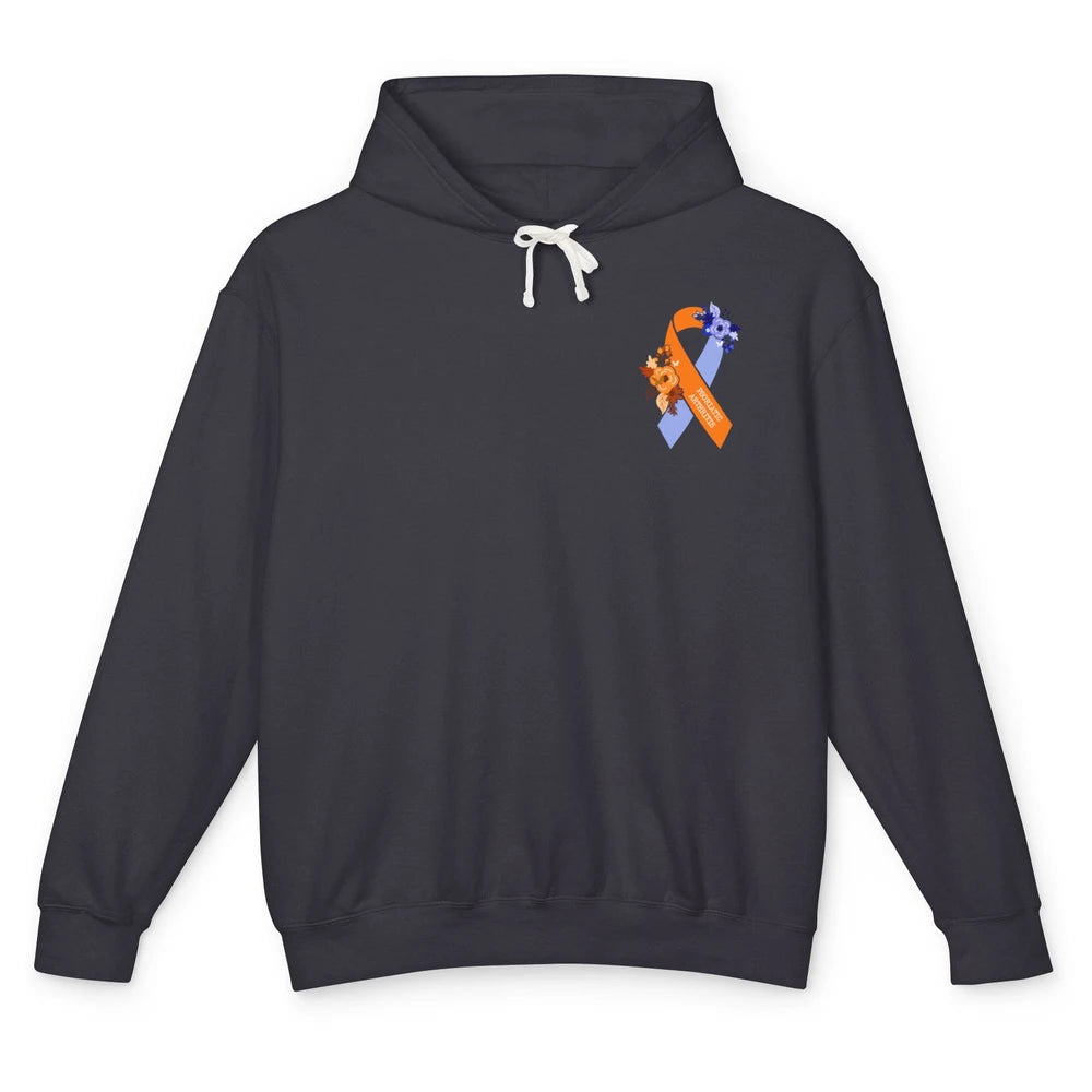 Psoriatic Arthritis Awareness PsA Floral Blue Orange Ribbon Unisex Lightweight Hoodie