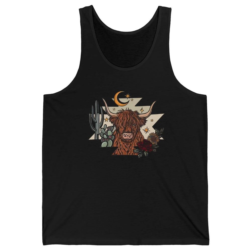Retro Desert Cactus Highland Cow Western Country Cow Spirit Unisex Jersey Tank