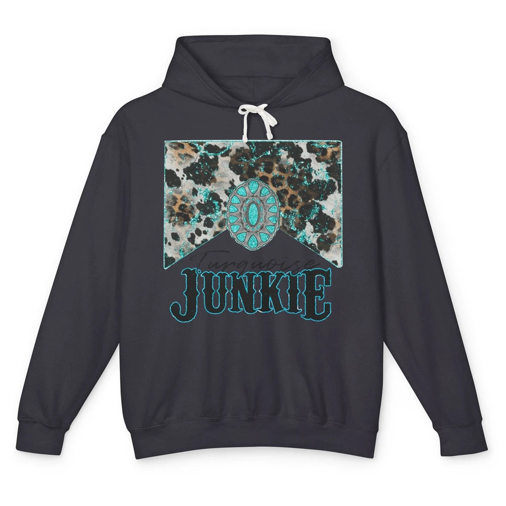 Retro Leopard Turquoise Junkie Gemstone Western Country Unisex Lightweight Hoodie