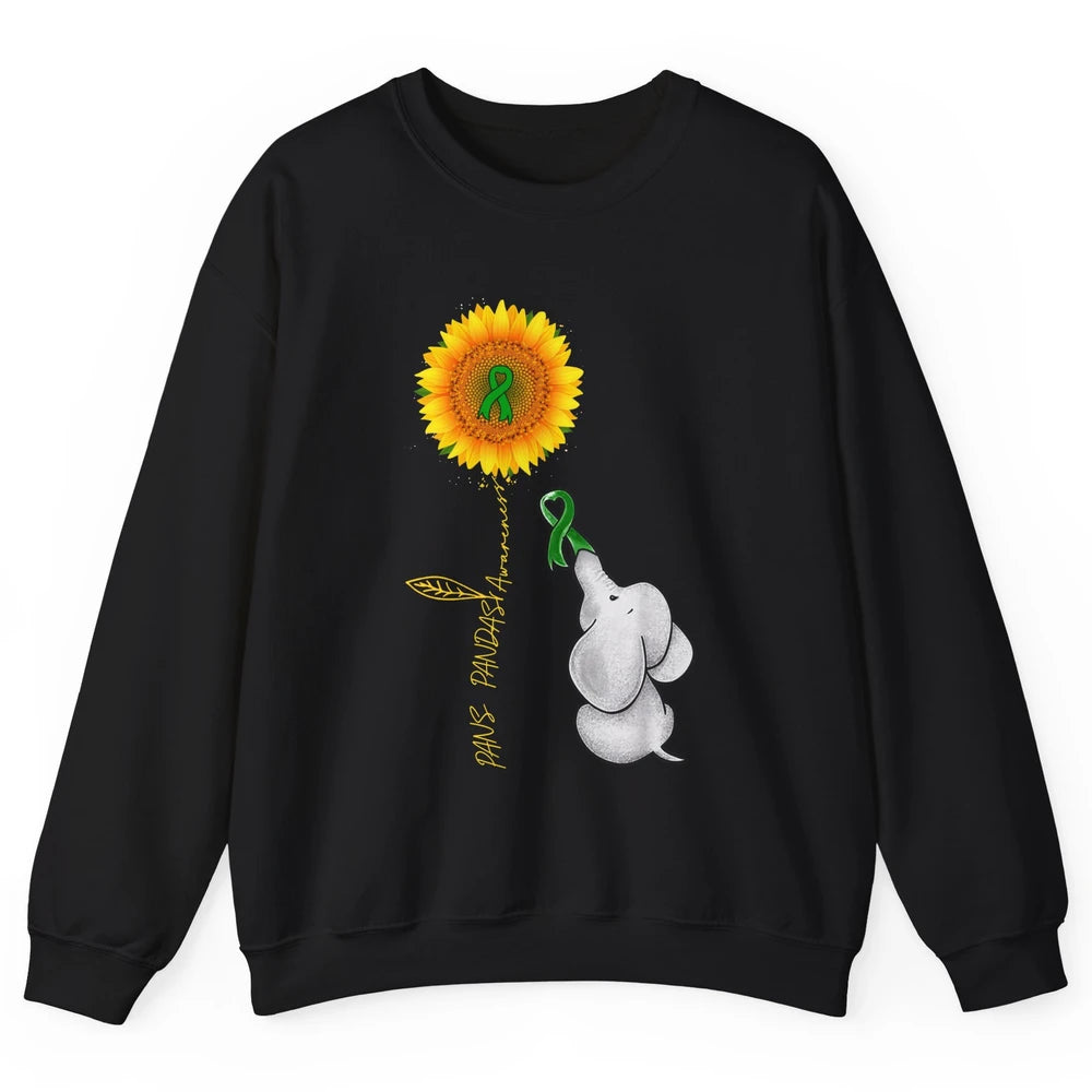 PANS/PANDAS Awareness Green Ribbon Sunflower Baby Elephant Unisex Crewneck Sweatshirt