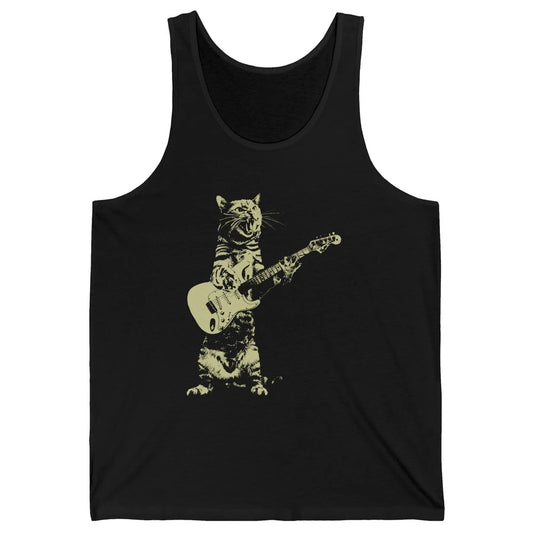 Retro Cat Playing Guitar Cat Guitarist Music Lovers Cat Mom Unisex Jersey Tank