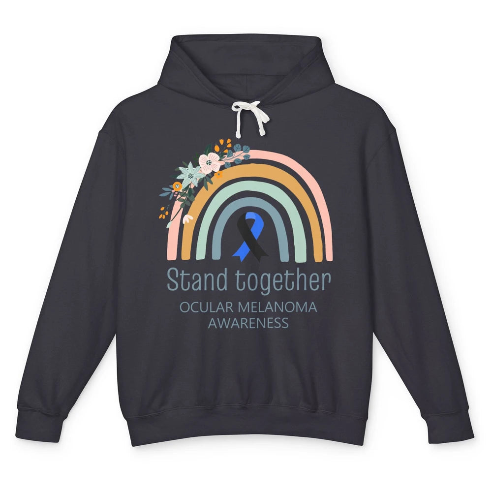Ocular Melanoma Awareness Rainbow Floral Black Blue Ribbon Unisex Lightweight Hoodie