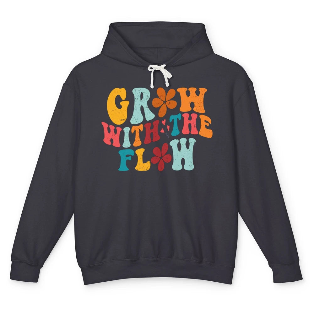 Retro Flower Grow With The Flow Summer Vintage Positive Life Unisex Lightweight Hoodie