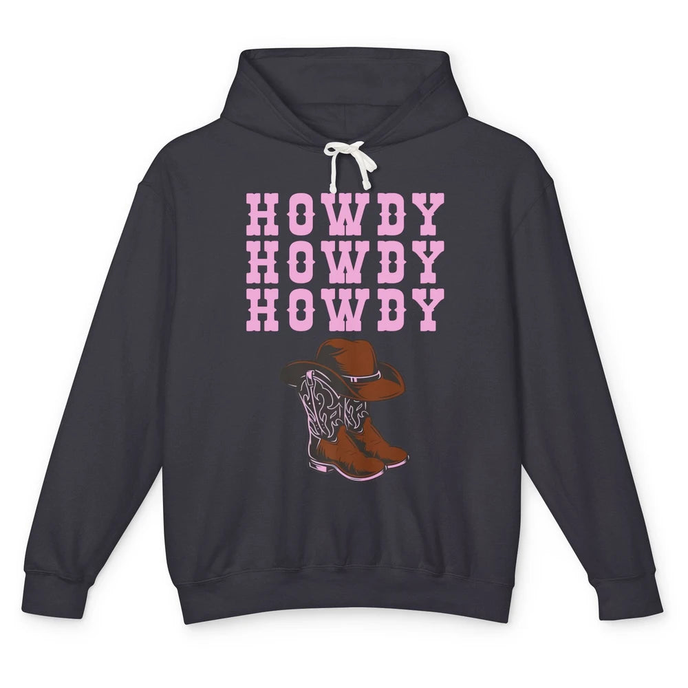 Retro Cowgirl Boots And Hat Howdy Western Country Cowboy Unisex Lightweight Hoodie