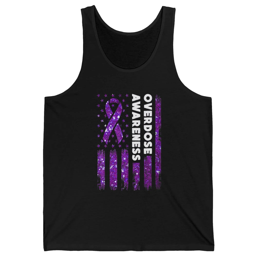 Overdose Awareness US Flag Purple Ribbon Addiction Warrior Unisex Jersey Tank