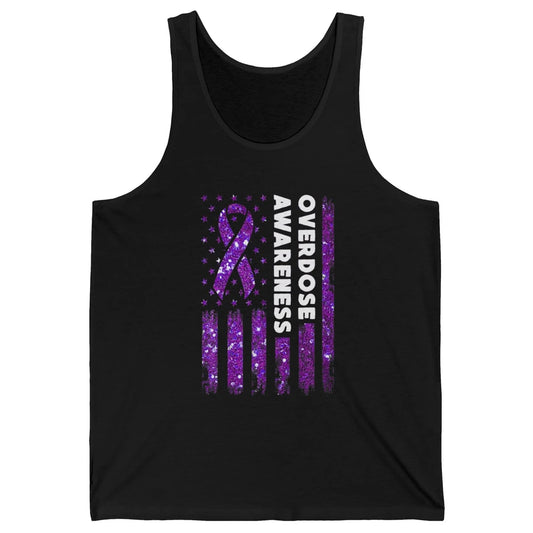 Overdose Awareness US Flag Purple Ribbon Addiction Warrior Unisex Jersey Tank