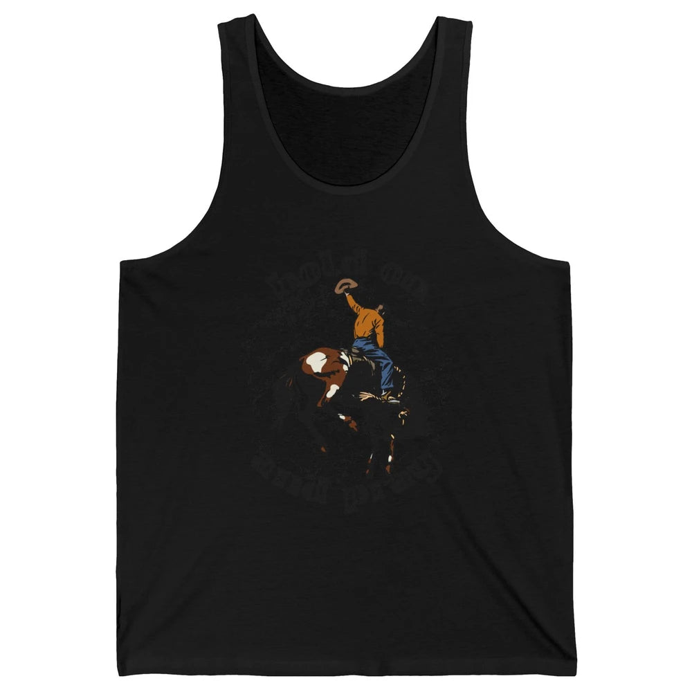 Retro Christian Cowboy Bucking Horse Hold On Pray Western Unisex Jersey Tank