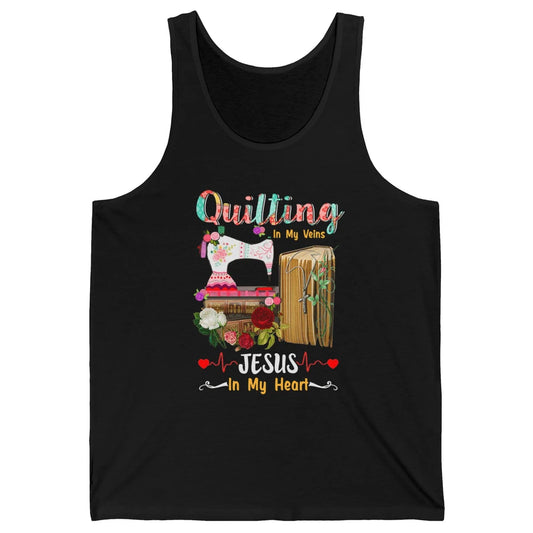 Quilting In My Veins Jesus In Heart Christian Retro Quilt Unisex Jersey Tank