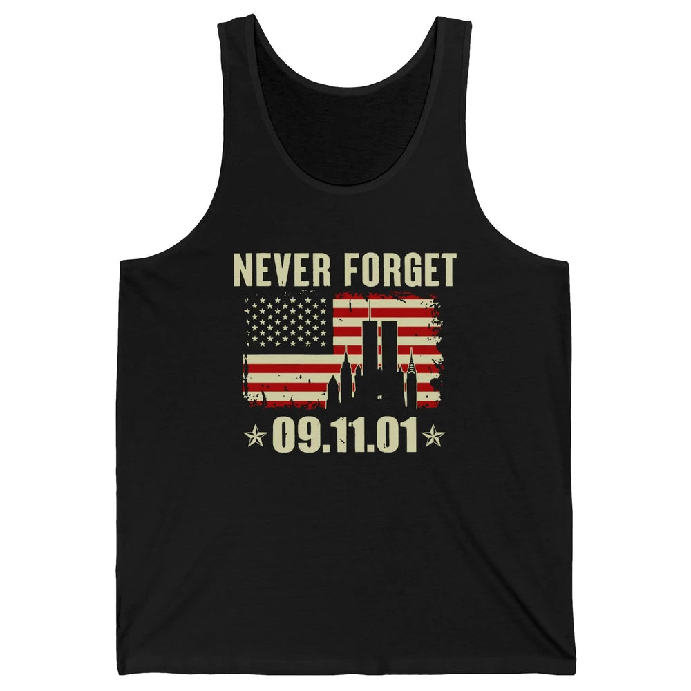 Retro Never Forget 911 American Flag Patriotic Memorial Gift Unisex Jersey Tank