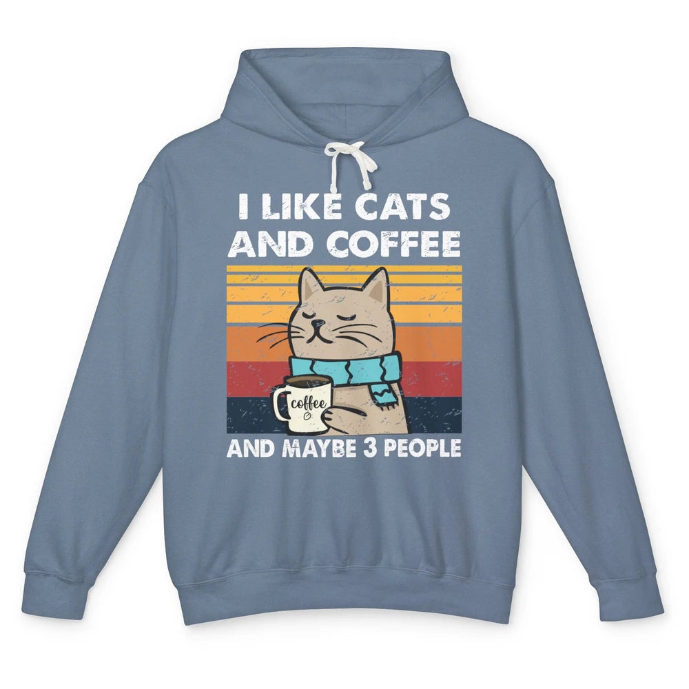Retro Funny Fall Cat I Like Cats Coffee And Maybe 3 People Unisex Lightweight Hoodie