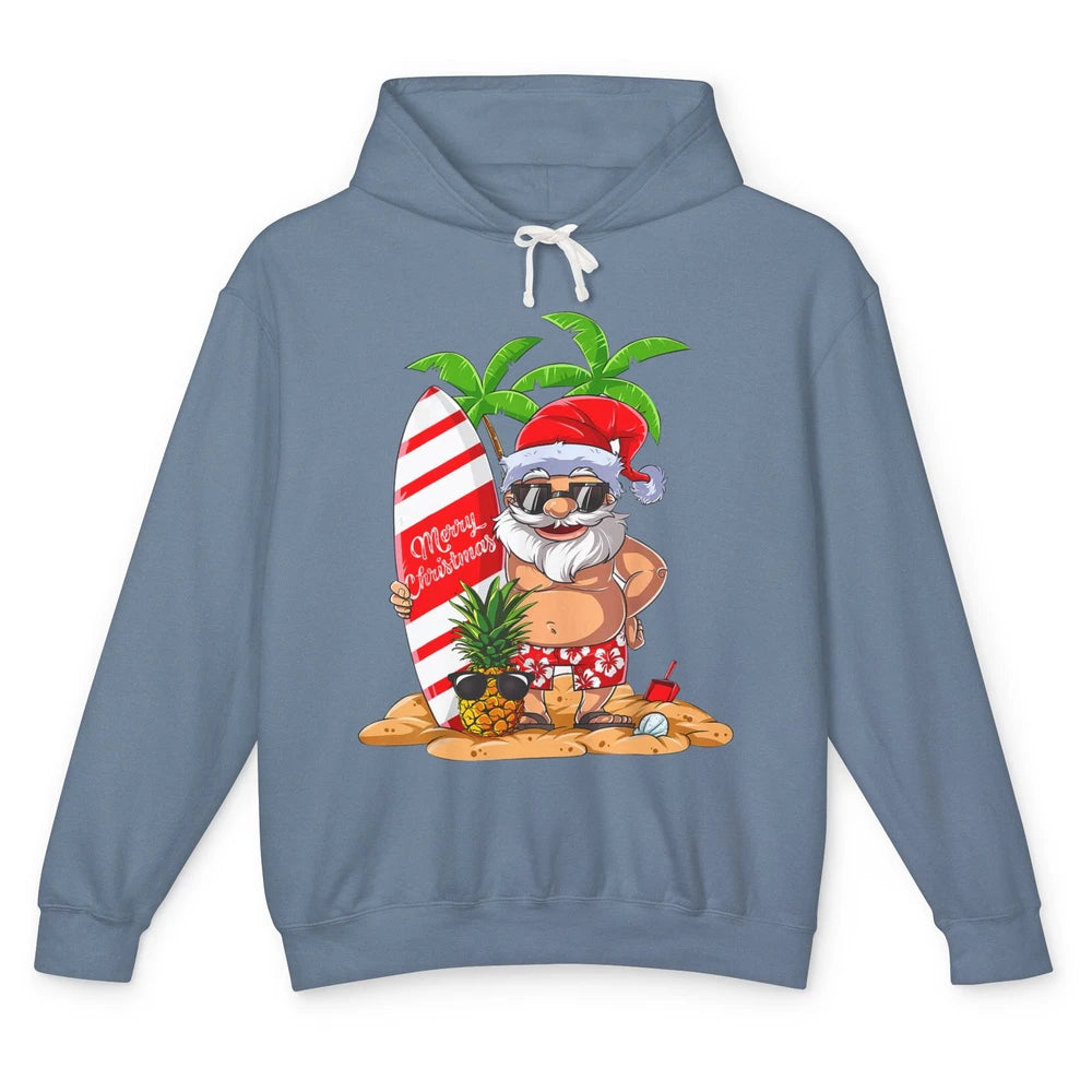 Christmas in July Santa Hawaii Surfing Summer Christmas Unisex Lightweight Hoodie