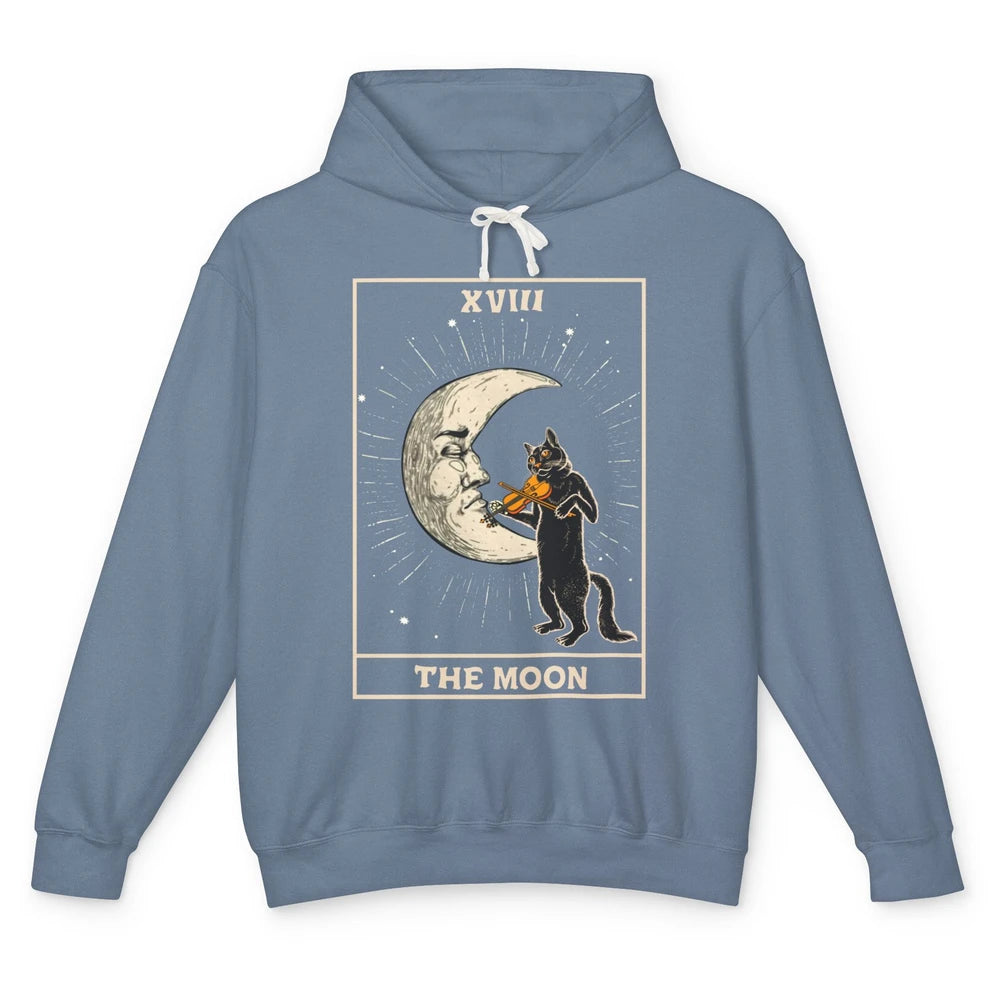 Retro Halloween Cat Guitarist The Moon Tarot Card Witchcraft Unisex Lightweight Hoodie
