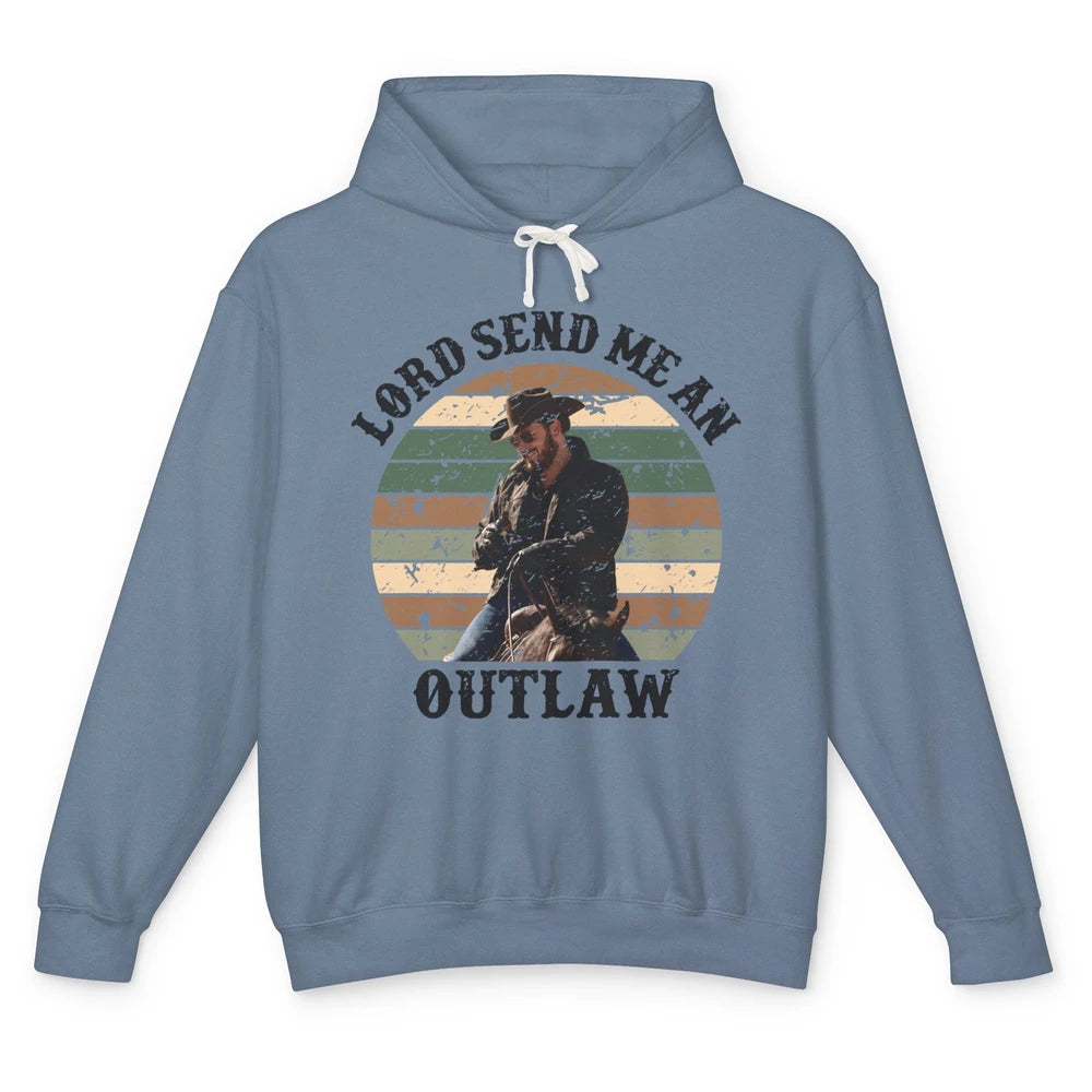 Retro Cowboy Horsing Lord Send Me An Outlaw Western Country Unisex Lightweight Hoodie