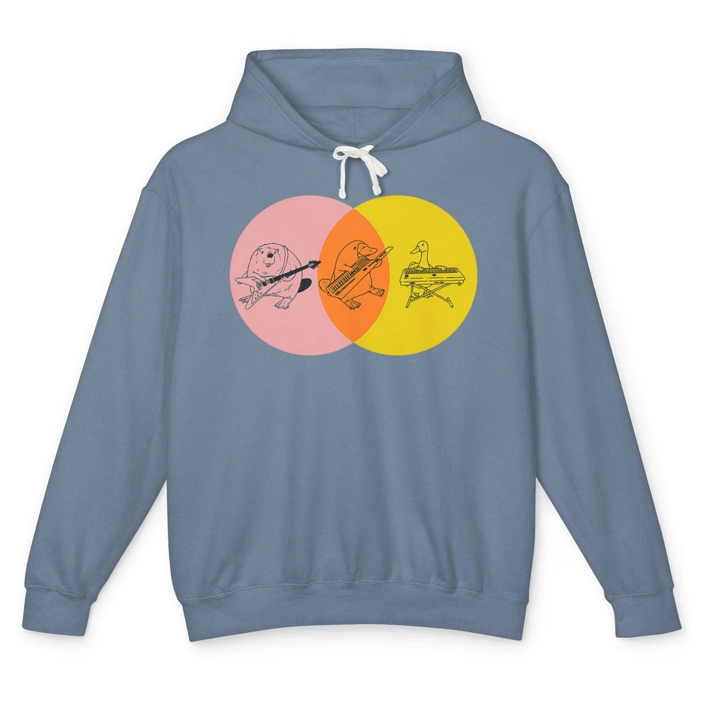 Keytar Platypus Venn Diagram Pink Orange Yellow Guitar Music Unisex Lightweight Hoodie