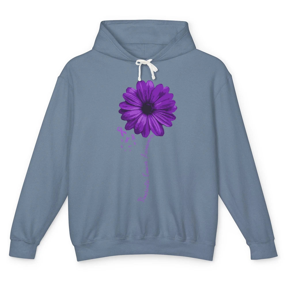 Pancreatic Cancer Awareness Purple Ribbon Daisy Flower Unisex Lightweight Hoodie