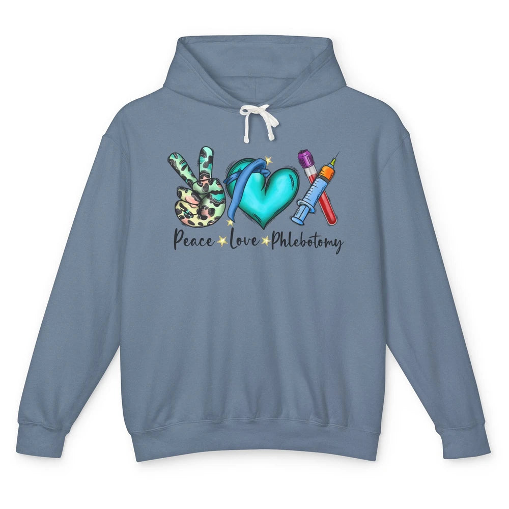 Phlebotomist Life Peace Love Phlebotomy Leopard Nurse Life Unisex Lightweight Hoodie