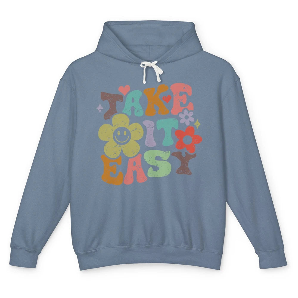 Retro Flower Take It Easy Hippie Motivational Inspirational Unisex Lightweight Hoodie