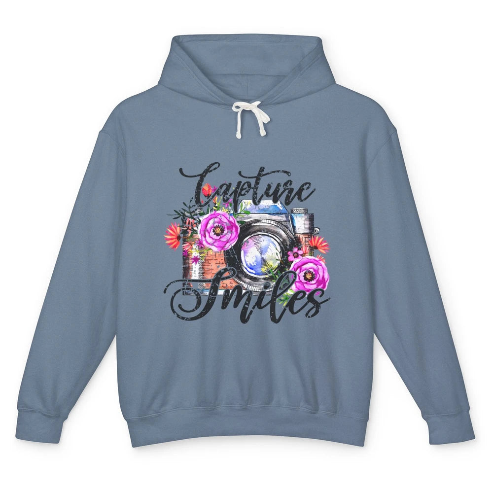Photography Day Capture Smiles Retro Floral Camera Traveller Unisex Lightweight Hoodie