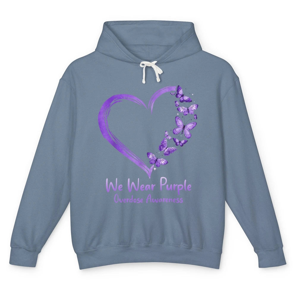 Overdose Awareness Month Love Purple Butterfly Heart Warrior Unisex Lightweight Hoodie