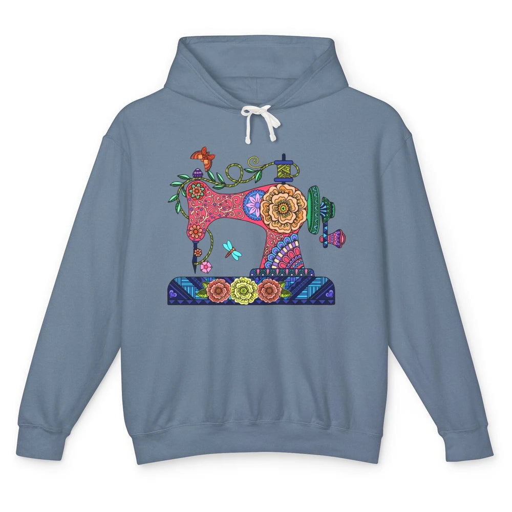 Retro Floral Sewing Machine Sew Blessed Quilting Lovers Unisex Lightweight Hoodie