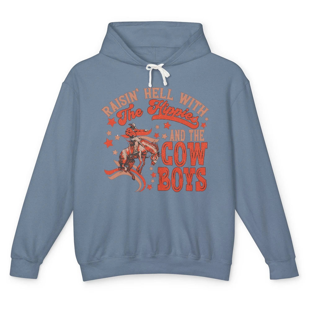 Retro Cowboy Horsing Rasing Hell With Hippie Western Country Unisex Lightweight Hoodie