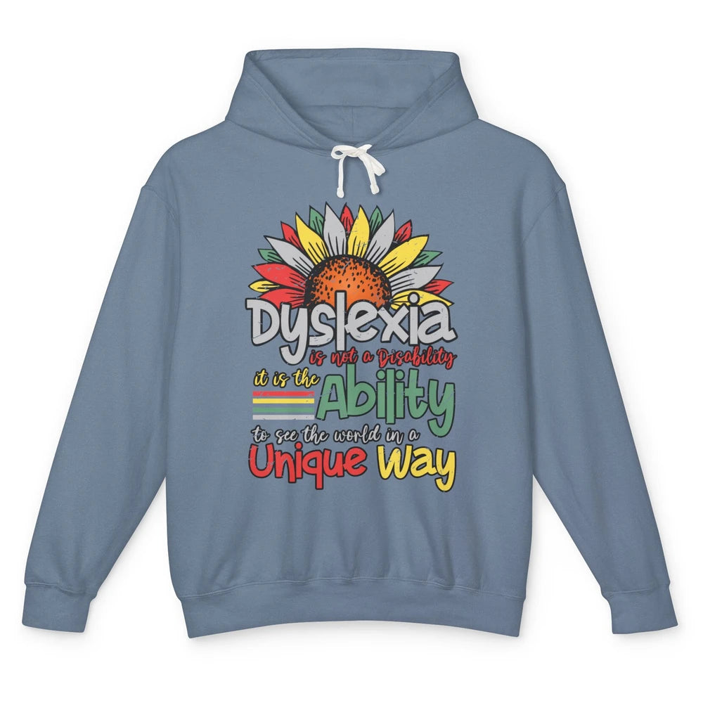 Retro Dyslexia A Different Ability Not Disability Sunflower Unisex Lightweight Hoodie