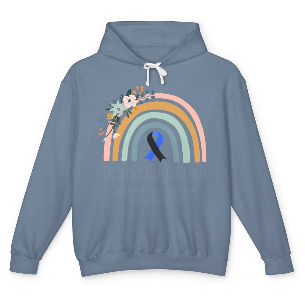 Ocular Melanoma Awareness Rainbow Floral Black Blue Ribbon Unisex Lightweight Hoodie