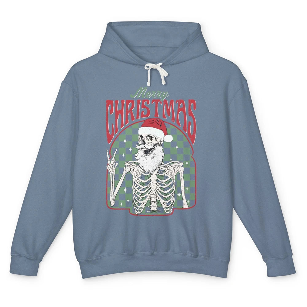 Merry Christmas Skeleton Santa Claus Vintage Xmas Skull Vibe Unisex Lightweight Hoodie