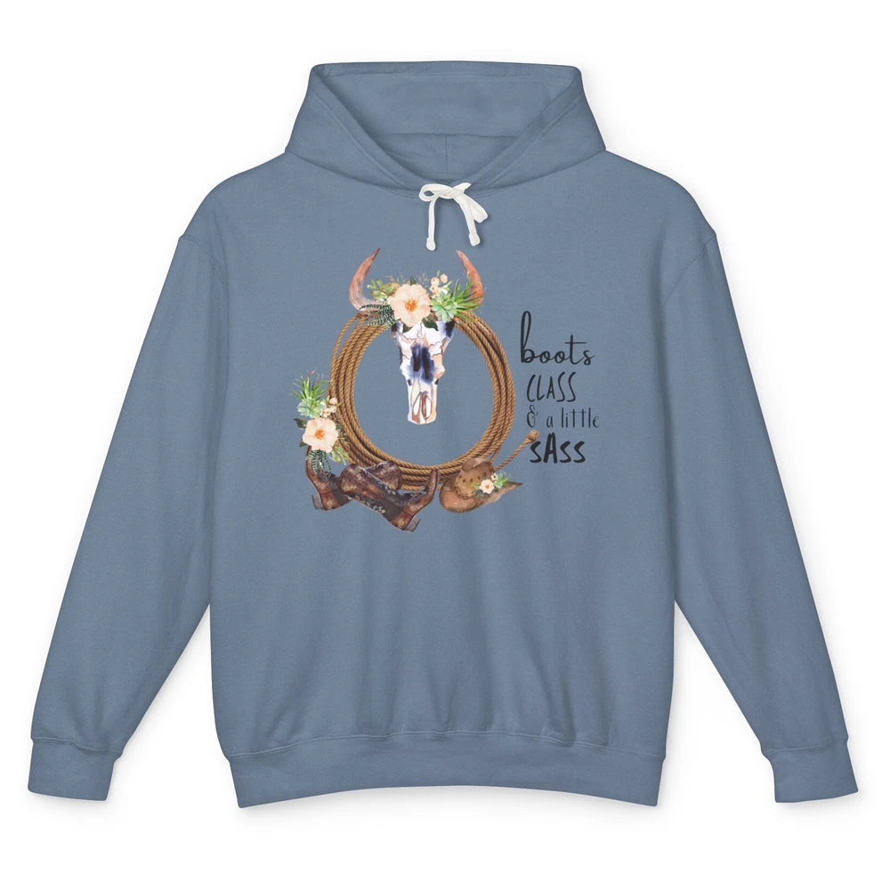 Retro Cowgirl Boots And Hat Boots Class A Little Sass Cowboy Unisex Lightweight Hoodie