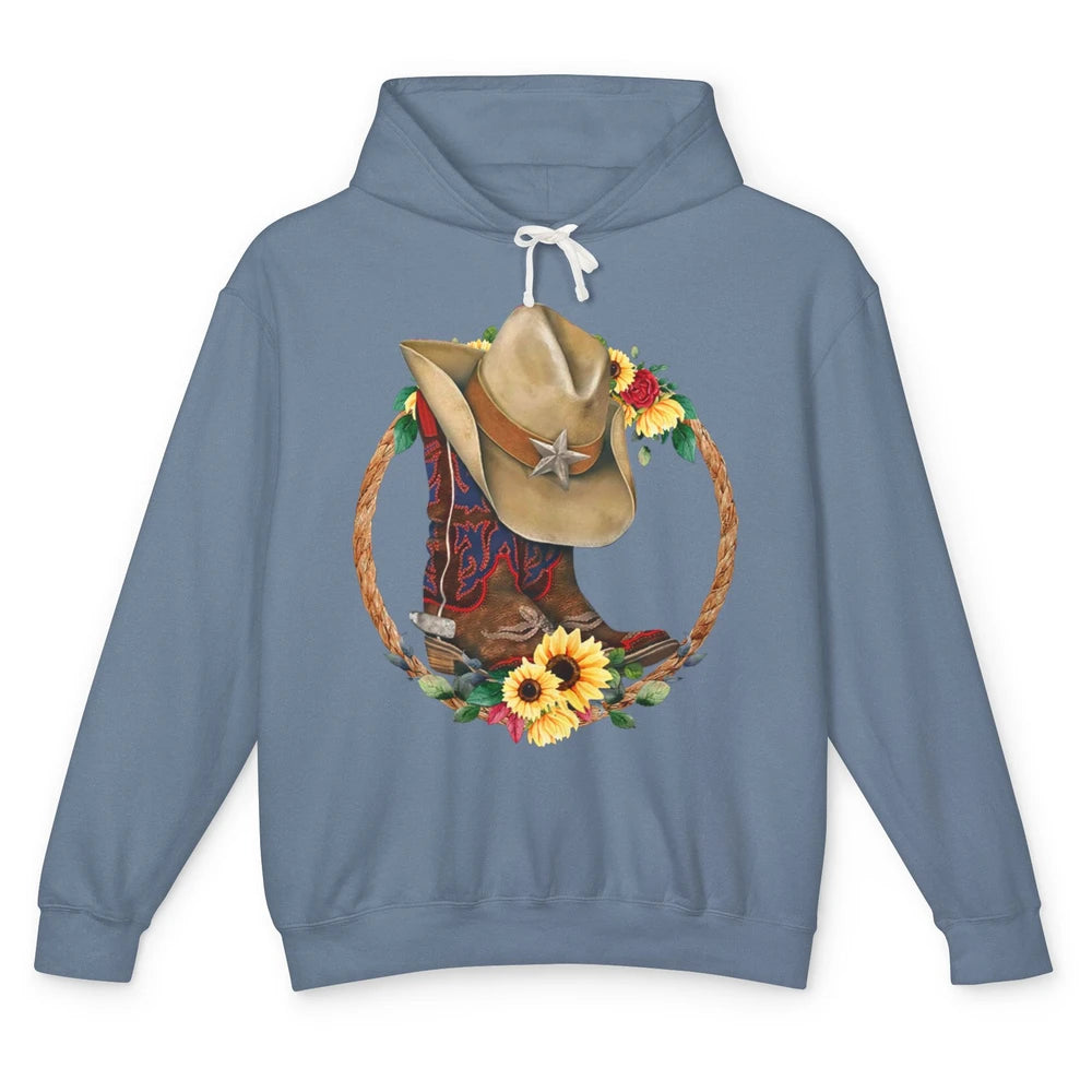 Retro Cowboy Boots Sunflower Let's Go Girls Western Cowgirls Unisex Lightweight Hoodie