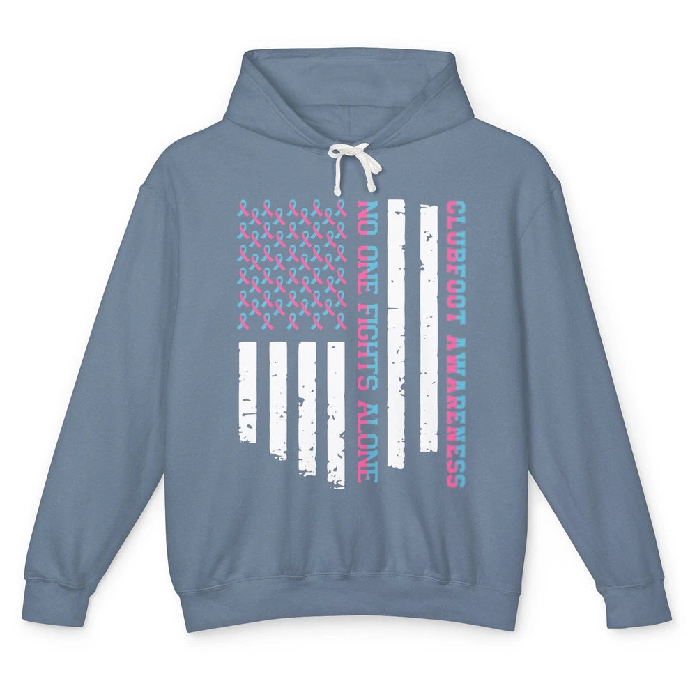 Retro Clubfoot Awareness Ribbon No One Fight Alone US Flag Unisex Lightweight Hoodie