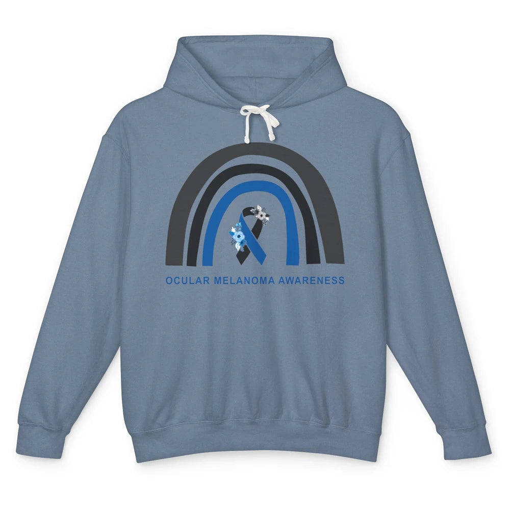 Ocular Melanoma Awareness Floral Black Blue Ribbon Rainbow Unisex Lightweight Hoodie