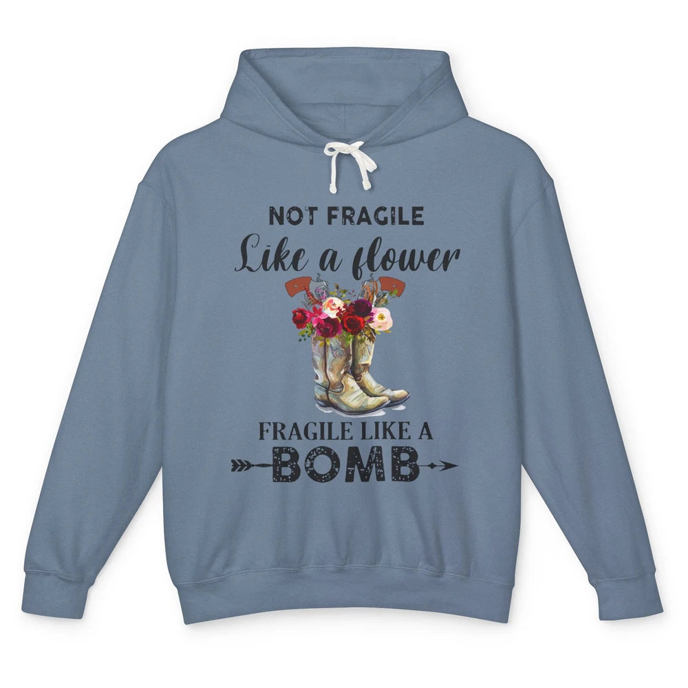 Retro Cowgirl Fragile Like A Bomb Cowgirl Boots Western Girl Unisex Lightweight Hoodie