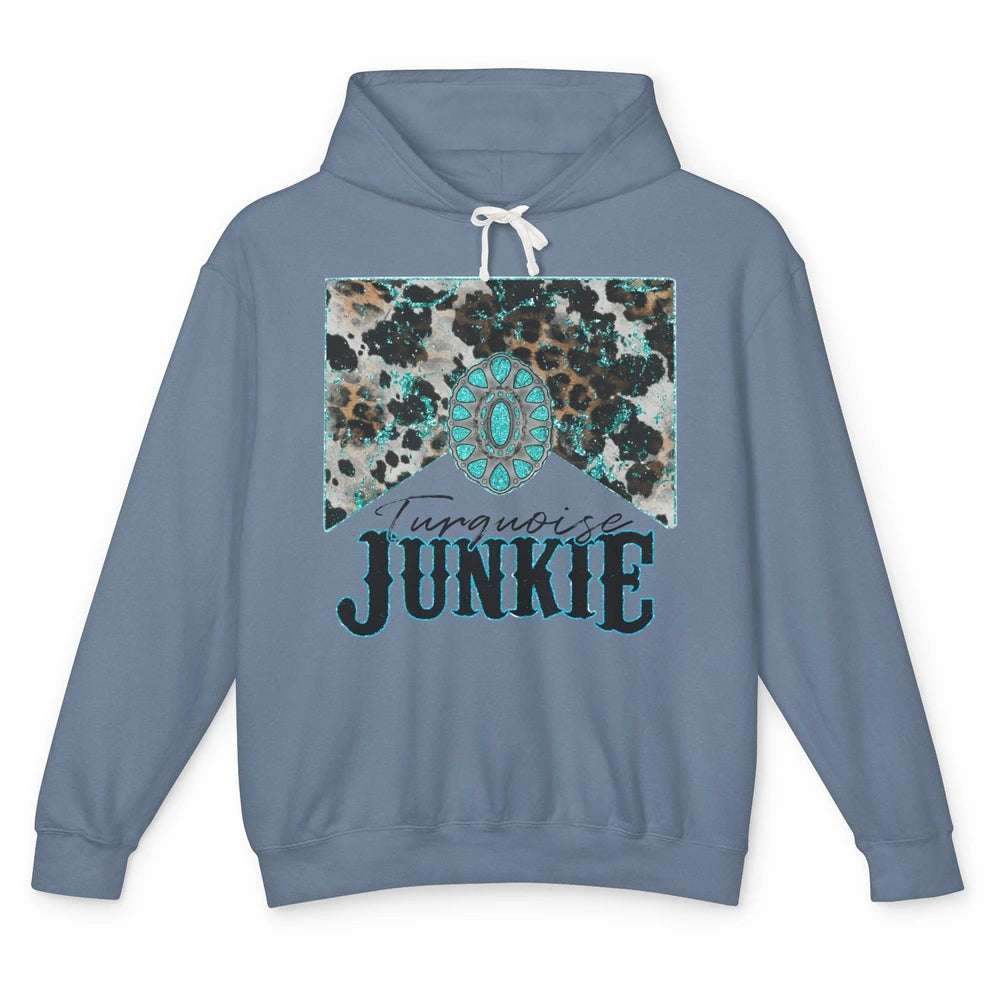 Retro Leopard Turquoise Junkie Gemstone Western Country Unisex Lightweight Hoodie