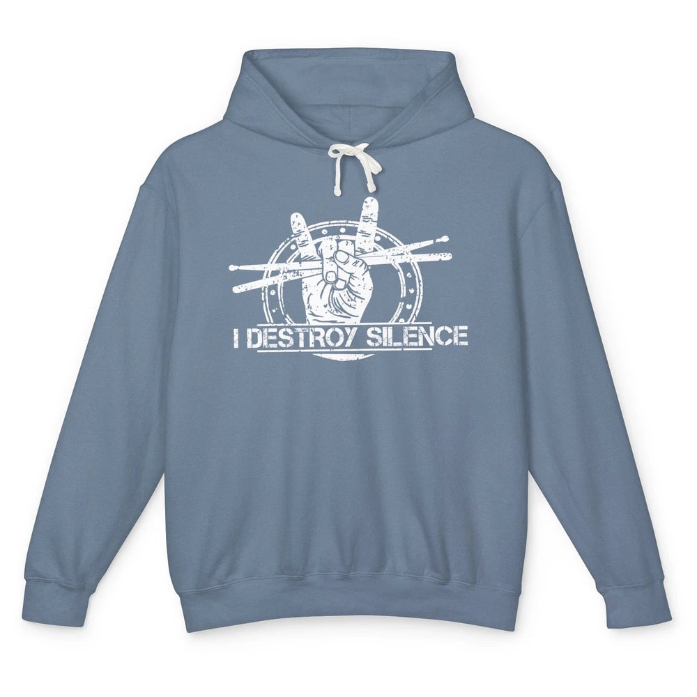 Retro Drummer I Destroy Silence Drumming Lovers Gift Unisex Lightweight Hoodie