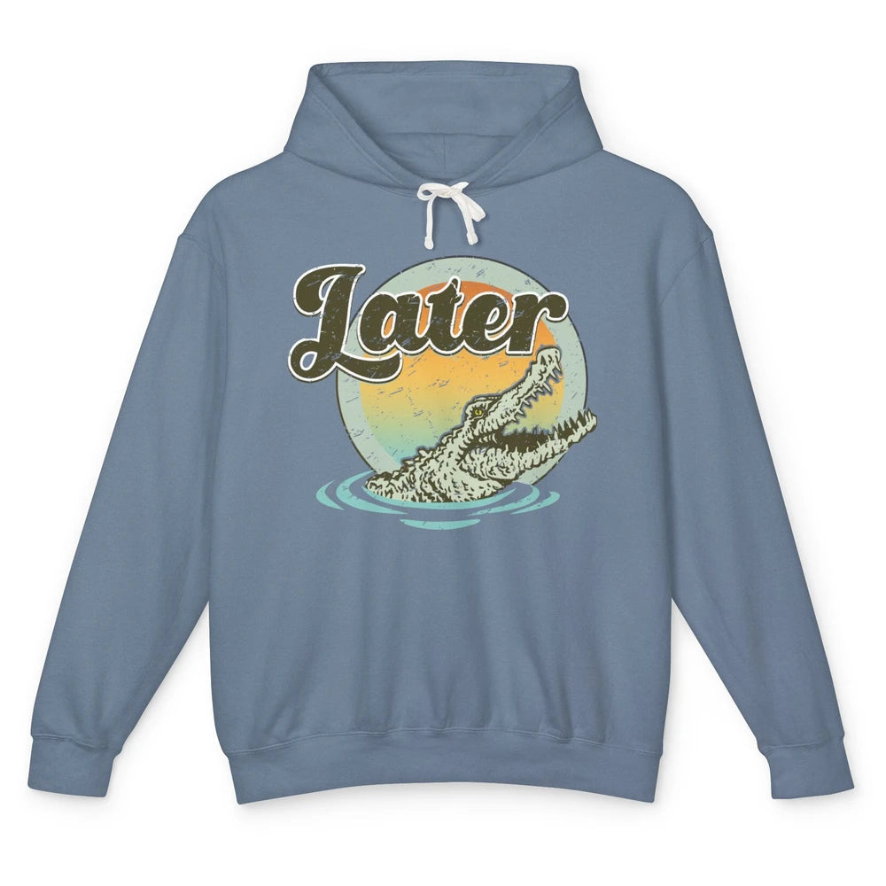 Retro Crocodile Later Take Sunset Nature Lazy Crocodile Gift Unisex Lightweight Hoodie
