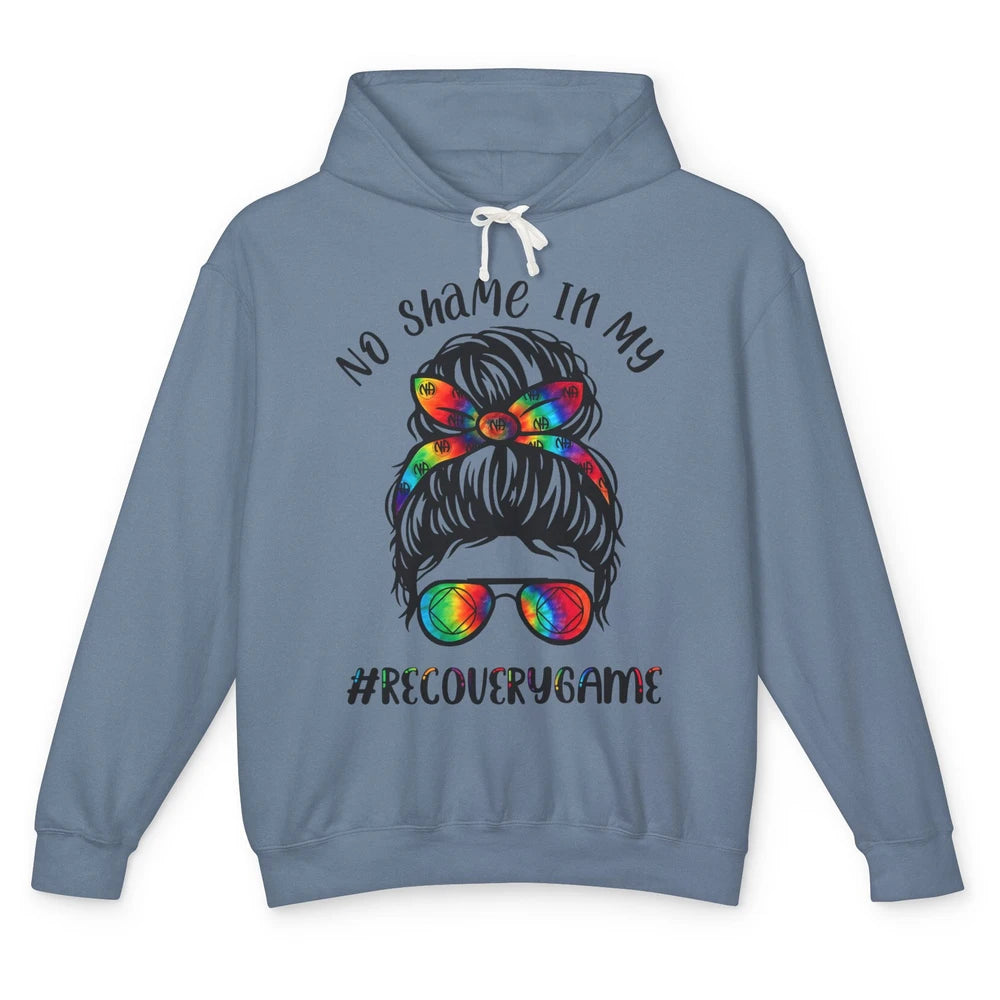 No Shame In My Recovery Game Messy Hair Bun Sober Supporter Unisex Lightweight Hoodie