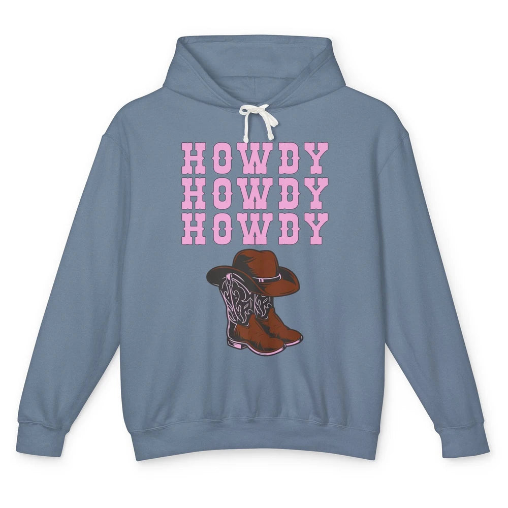 Retro Cowgirl Boots And Hat Howdy Western Country Cowboy Unisex Lightweight Hoodie
