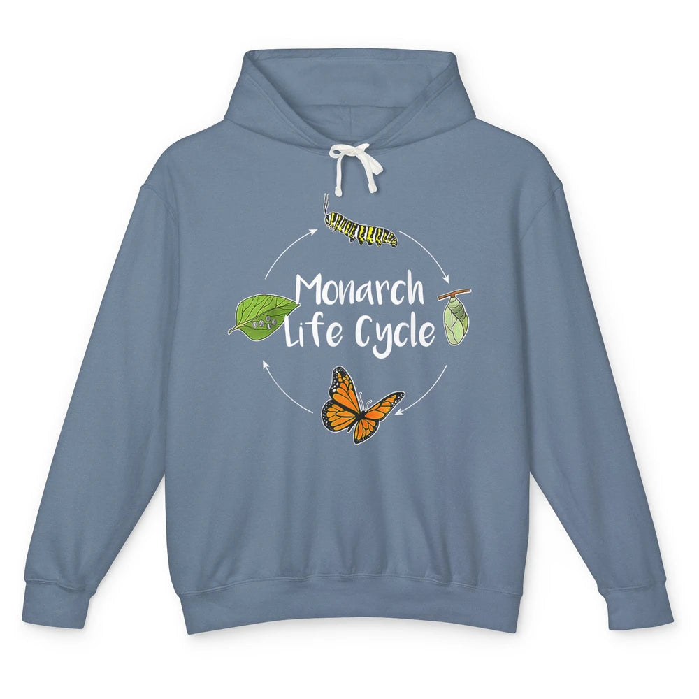 Monarch Life Cycle Cute Butterfly Caterpillar Humor Animal Unisex Lightweight Hoodie