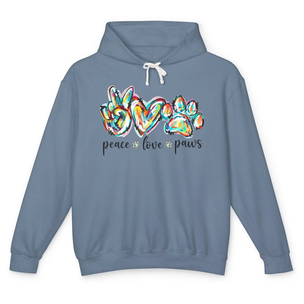 Peace Love Paws Cute Dog Cat Pet Mom Boho Rainbow Fur Lovers Unisex Lightweight Hoodie