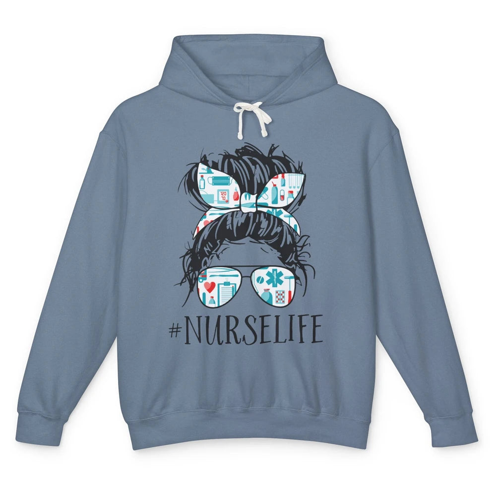 Nurse Life Messy Hair Bun Registered Nursing Student Gift Unisex Lightweight Hoodie