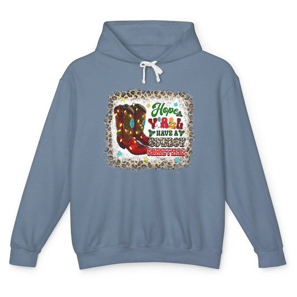 Merry Christmas Cowboy Boots Leopard Xmas Lights Western Unisex Lightweight Hoodie