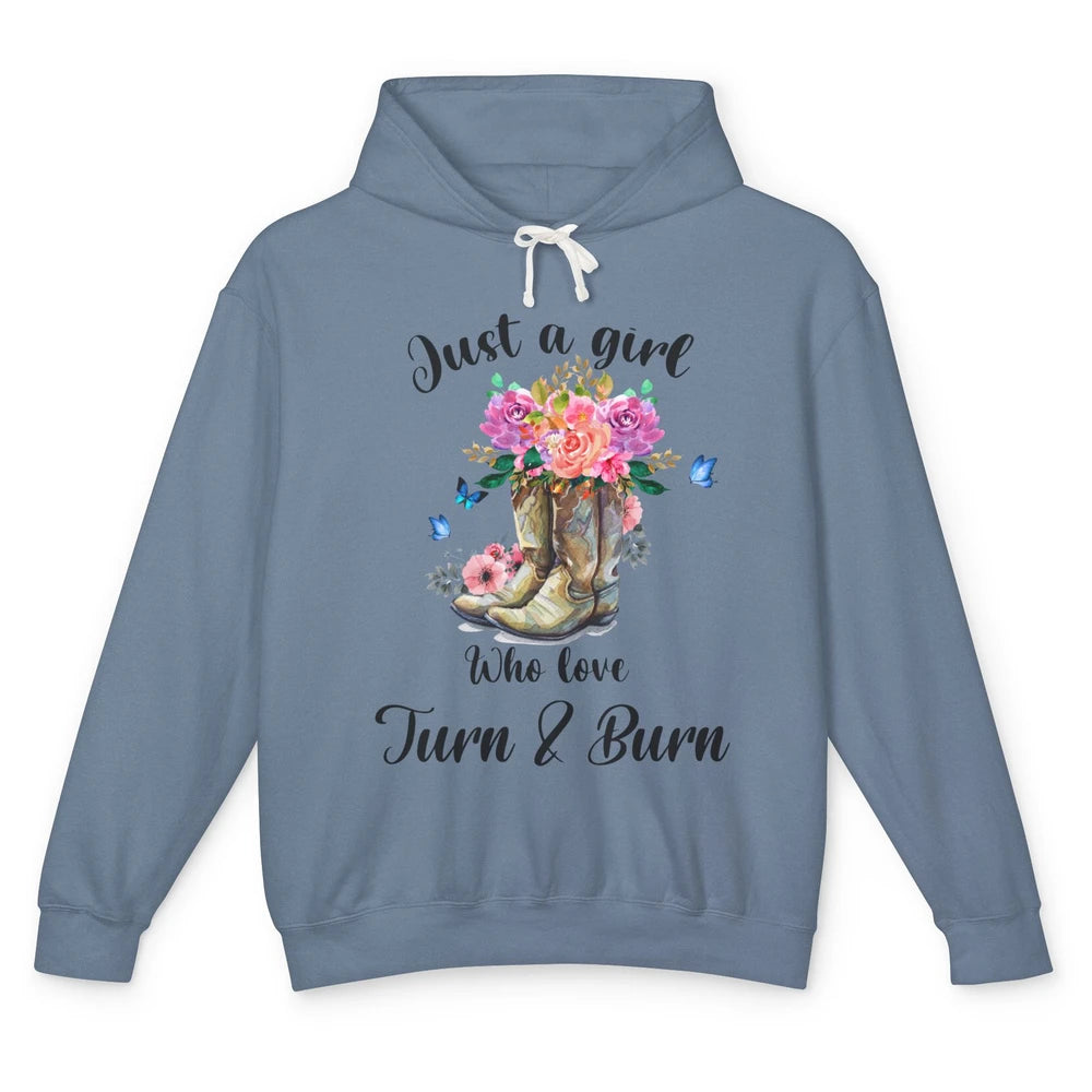 Retro Flower Country Cowgirl Just A Girl Love Turn And Burn Unisex Lightweight Hoodie