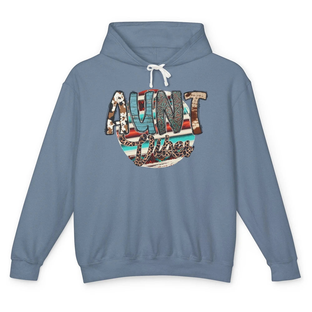Retro Aunt Vibes Western Aunt Cowhide Leopard Auntie Gift Unisex Lightweight Hoodie