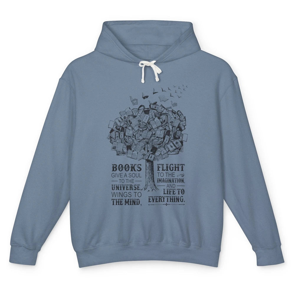 Retro Book Lovers Book Gives A Soul Reading Tree Bookworm Unisex Lightweight Hoodie