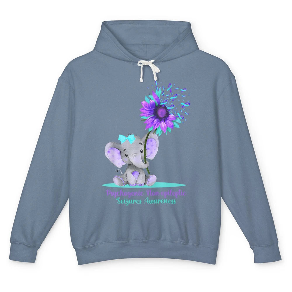 PNES Awareness Purple Teal Ribbon Sunflower Baby Elephant Unisex Lightweight Hoodie